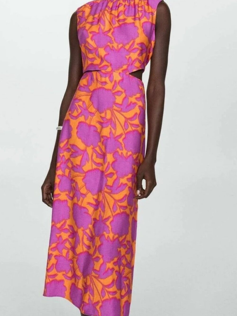 Mango Purple and Orange Cutout Midi Dress, size 4 NWOT